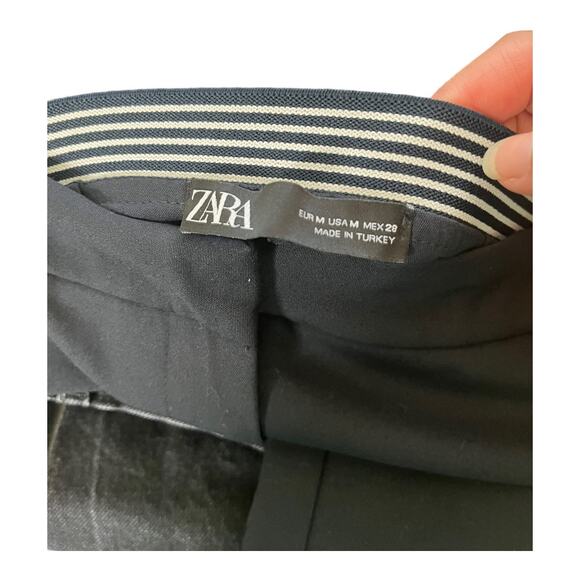 Zara blue white elastic back waist trouser pants medium NWOT - Picture 4 of 4